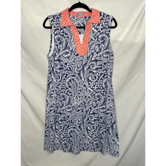 J. McLaughlin Dresses & Skirts - J. McLaughlin Blue White Floral Catalina Cloth Sleeveless Shift Dress Sz L EUC